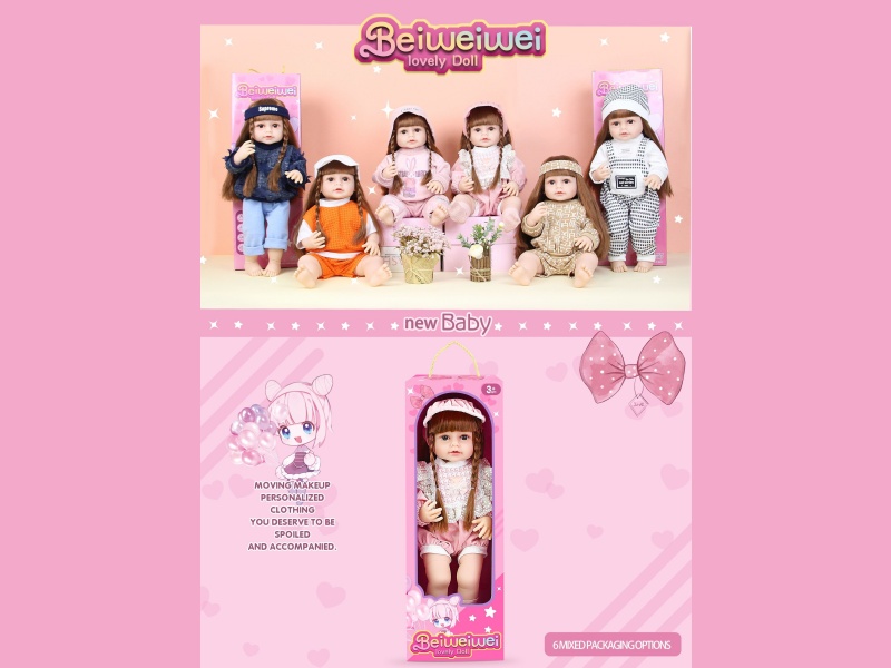 【 English 】 22-Inch 58 Cm 5-Joint Vinyl Body 3D True Eye Simulation Doll Rebirth Doll With Hair Accessories In A Mixed Set Of Six Styles