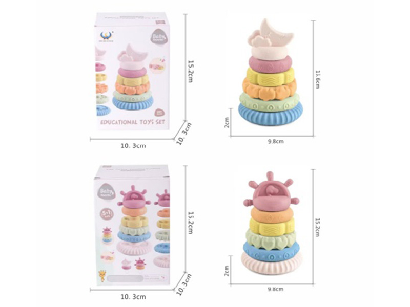 Straw Material Soft Plastic Moon Stacking Ring Toys 6pcs