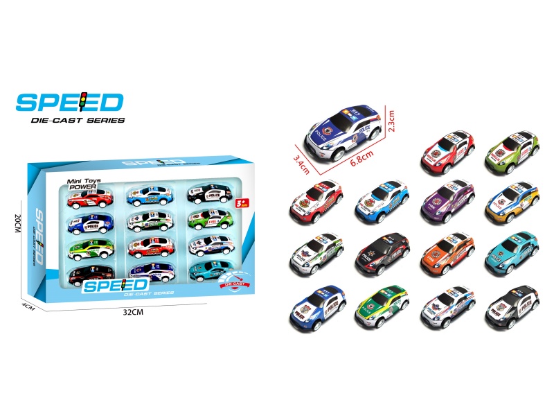 Pull Back Iron Police Cars 12pcs