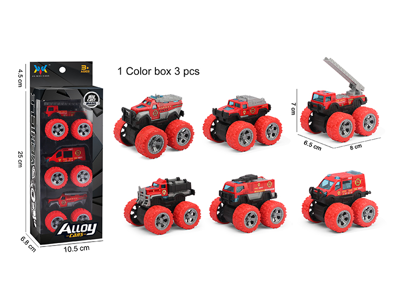 Pull Back Alloy Big Wheel Fire Engines 3pcs