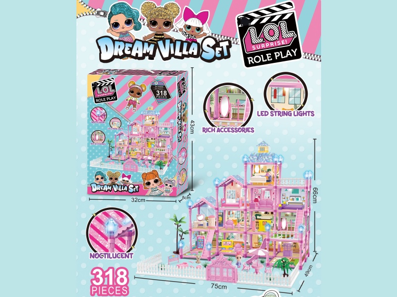 Night Light Diy Surprise Lol Villa House Castle Set (Diy Assembly Girl Dream House Mansion) 318Pieces