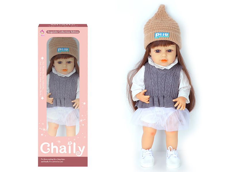 55CM Soft Glue High Simulation Baby Doll(Wig Sheath)With Diaper, Birth Card, Woollen Cap