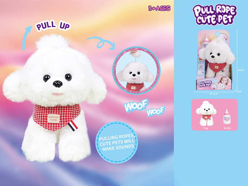 Pull Rope Plush Bichon Dog With Sound