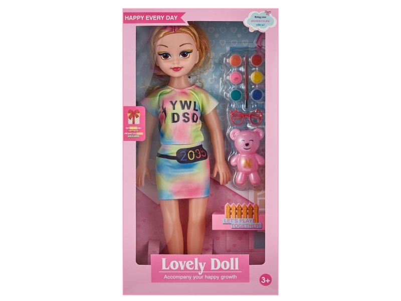 Window Box 18-Inch Hollow Music Ic, Fashionable Big-Eyed Girl Chubby Boy Doll With Painted Bear Blister