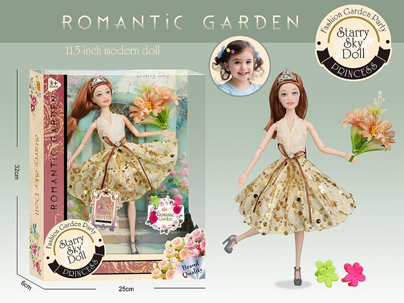 11.5 Inch 11-Joints Princess Doll With 2 Hair Clips, Simulated Bouquet, Crown