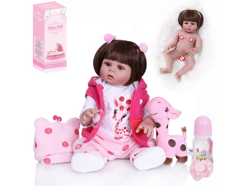 45cm High Simulation Reborn Doll (Wig Sheath)With Feeding-Bottle, Magnetic Pacifier, Diaper, Birth Card