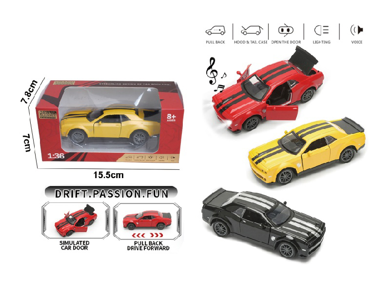 1:36 Huili Alloy Car Model - Dodge Hellcat With Light And Music In A Three-Color Mixed Outfit