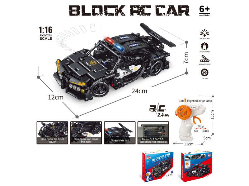 1:16 Building Block Remote Control Car - Bugatti Police Car (Number Of Pieces: 396 Pieces) Not Included In The Battery
