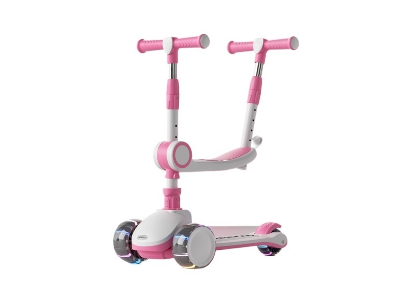 Children'S Scooter, One-Click Folding, Flashing Wheels With Music + Lights (Hand-Pushed Seat Model)