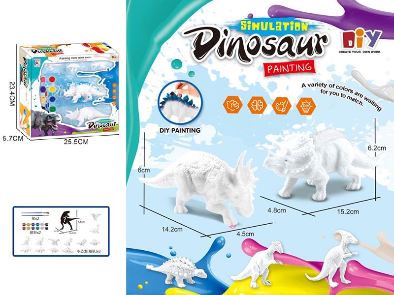 DIY Color Painting Triceratops, Monoceratops, 3 Small Dinosaur