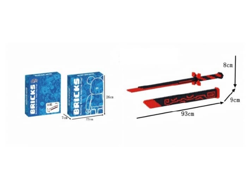 1 Meter Long Sword - Red Building Blocks 1833Pcs