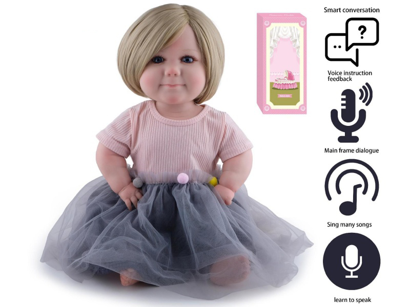 60cm Soft Plastic Reborn Doll(Wig Sheath)With Feeding-Bottle, Magnetic Pacifier, Diaper, Birth Card, With Smart Conversation, Recording Function
