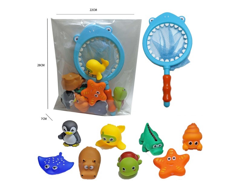 Shark Fishing Net + Soft Rubber Marine Animals (9-Piece Set)