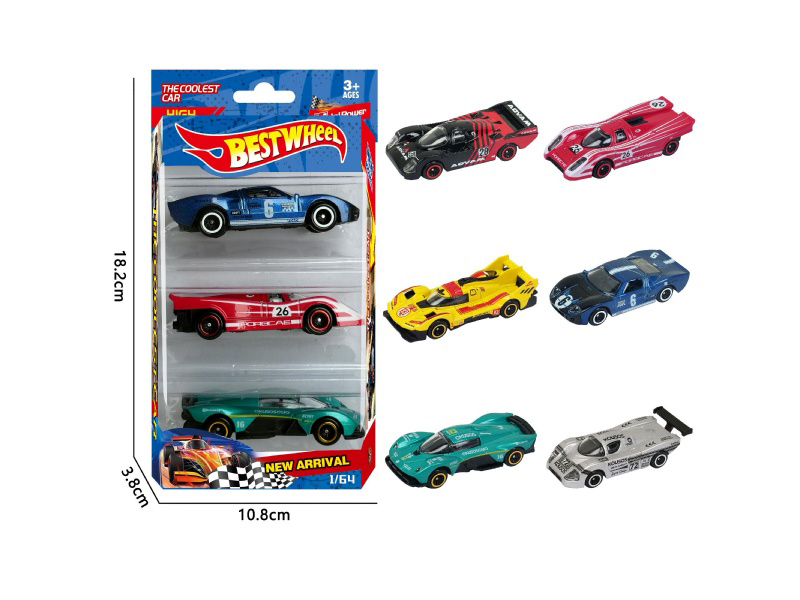 6-Piece 1:64 Racing Car, Sports Car Alloy Model 3-Pack
