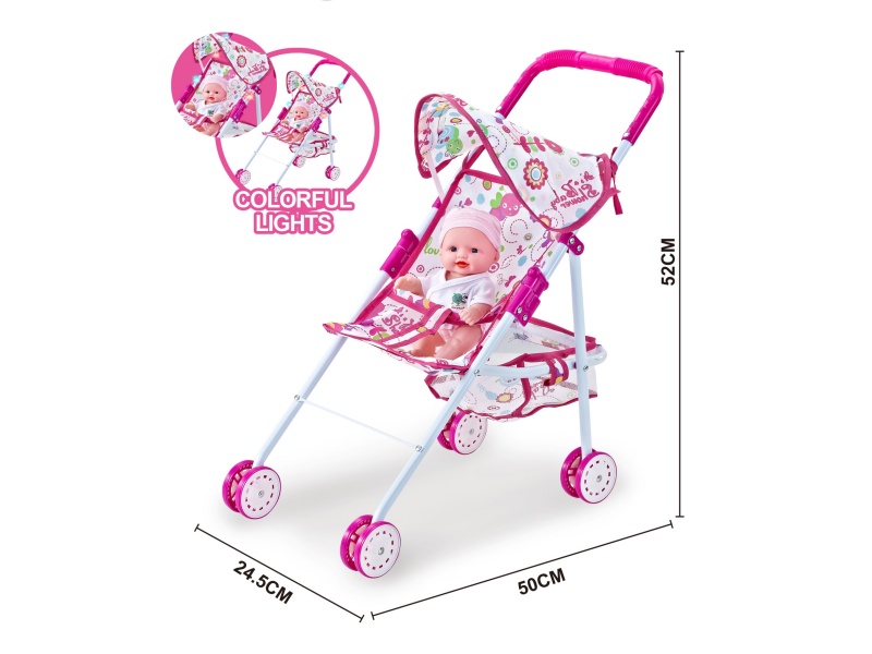 A Dazzling Illuminated Iron Trolley With A 10-Inch Empty Music Doll