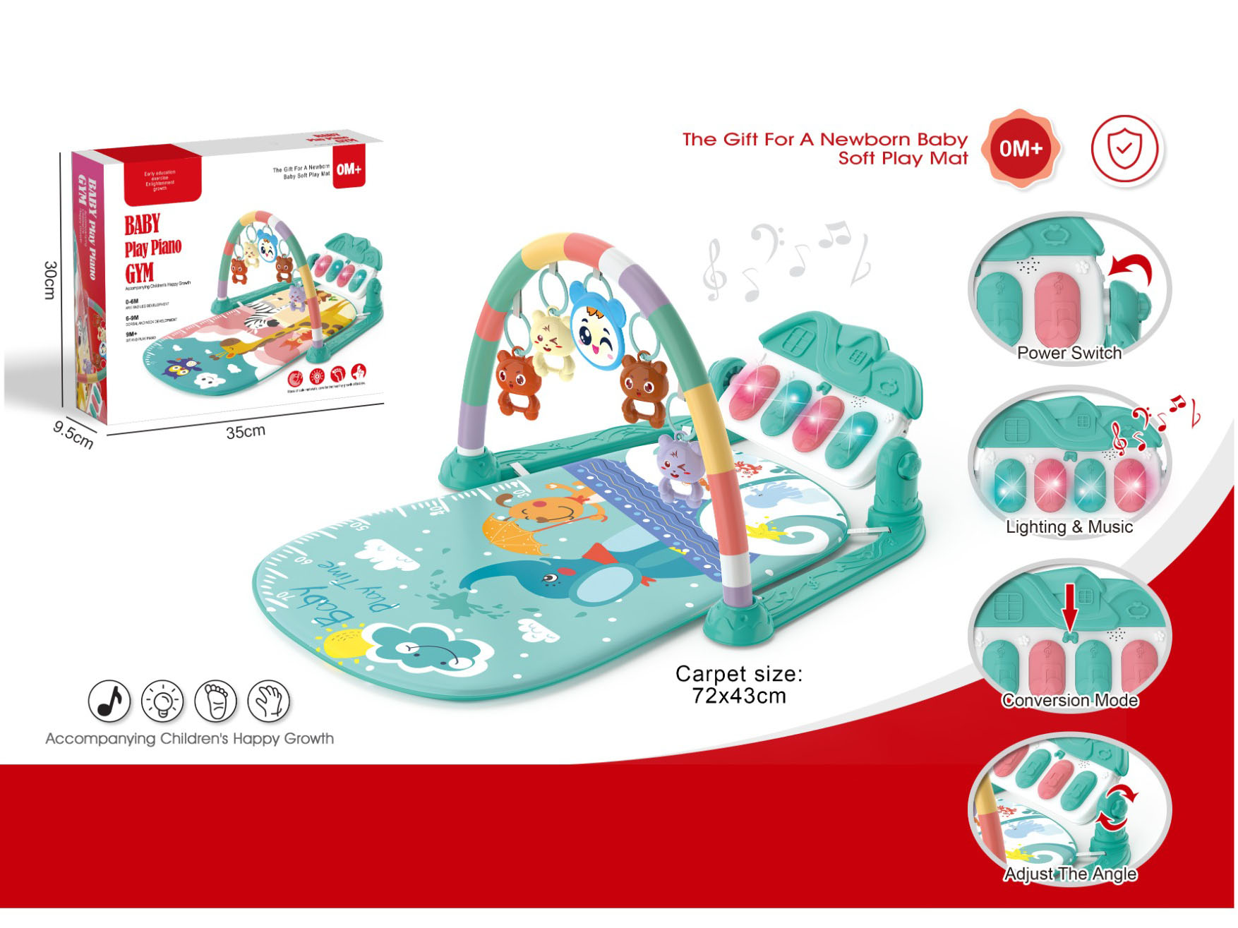 Baby Pedal Piano Fitness Frame Light Green - Elephant