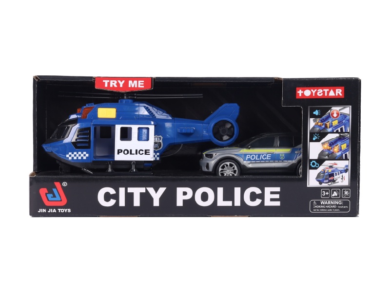 1:14 Police Kit: Cable Helicopter + Sports Car (Light, Sound, Door Opening, Multi-Functional)