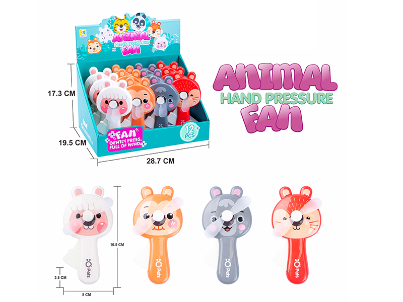 Animal Hand Pressure Fan 12pcs