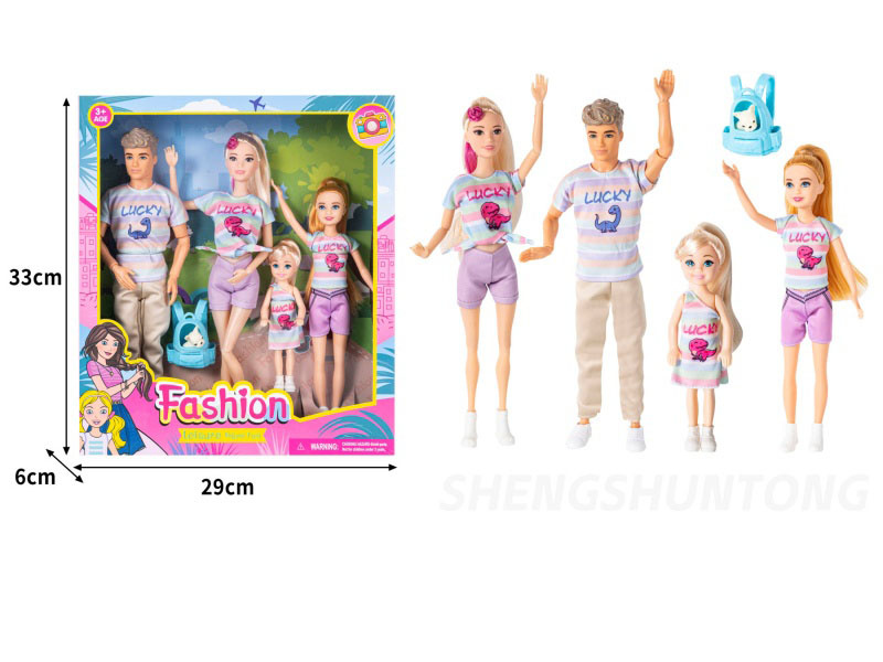 A Family Of Four With A Backpack Pet Dog