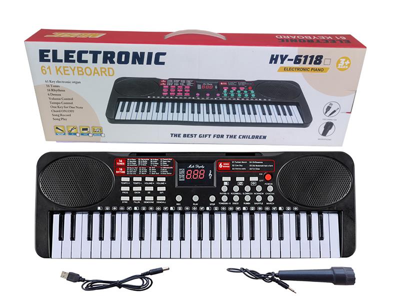 61 Keys Dual Speaker Electronic Organ(Black/With USB Cable/Microphone)