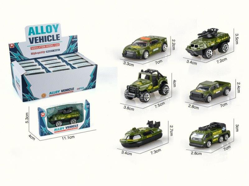 Six Sliding Military Alloy Vehicles (24Pcs)