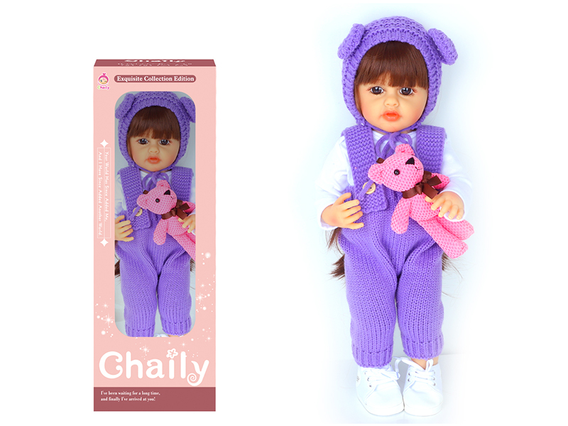 55CM Soft Glue High Simulation Baby Doll(Wig Sheath)With Diaper, Birth Card, Woollen Cap