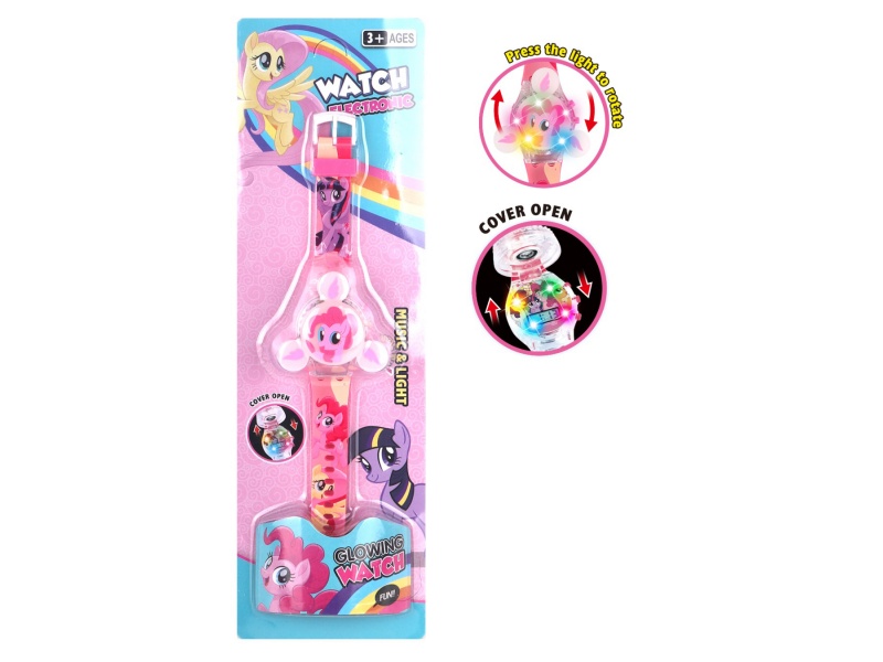 Three-Headed Pony Rotating Light Music Watch