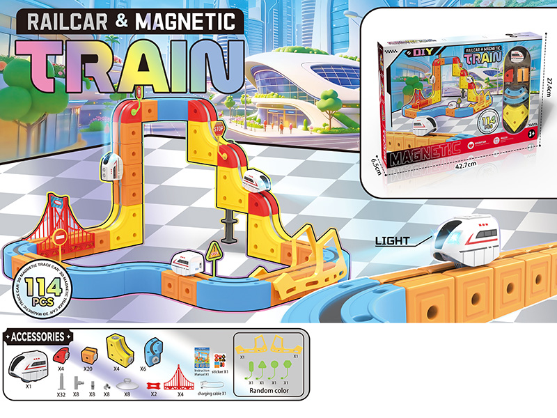DIY 3D Magnetic Track Car(Car With Light)114PCS