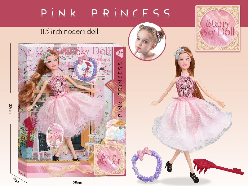 11.5-Inch 11-Joint Pink Diamond Princess - With 1 Large Hair Tie Rubber Band And 1 Plastic Comb