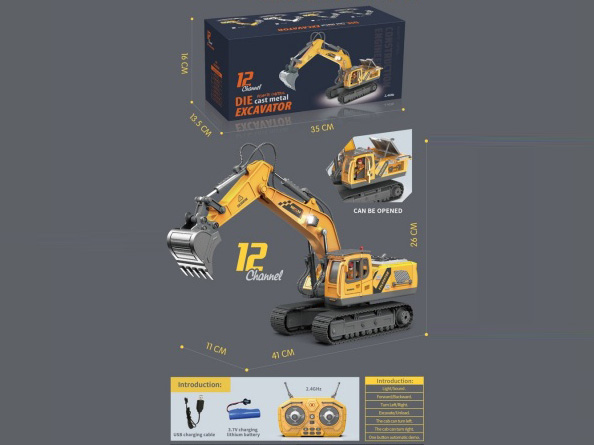 12-Channel Remote Control Alloy Excavator (Yellow)