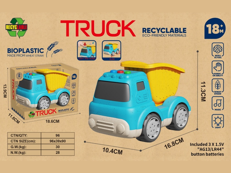 Straw Cartoon Sliding Engineering Dump Truck (With Lights And Music)
