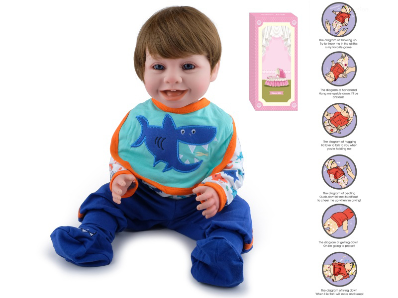 55cm Soft Plastic Reborn Doll(Wig Sheath) With Feeding-Bottle, Magnetic Pacifier, Diaper, Birth Card, With Gravity-Sensing Sound-Emitting Function