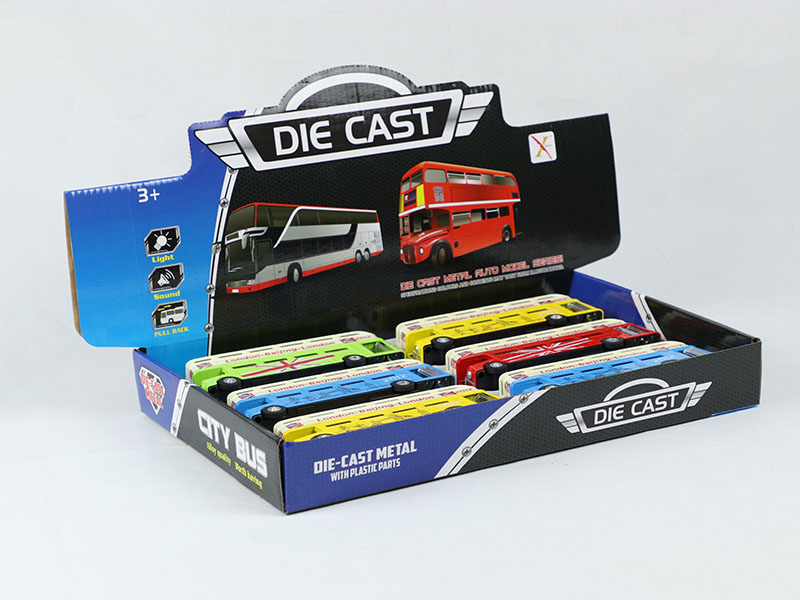 1:90 Pull Back Alloy London Double-Decker Bus With Sound And Lights, Can Open The Door(6PCS)