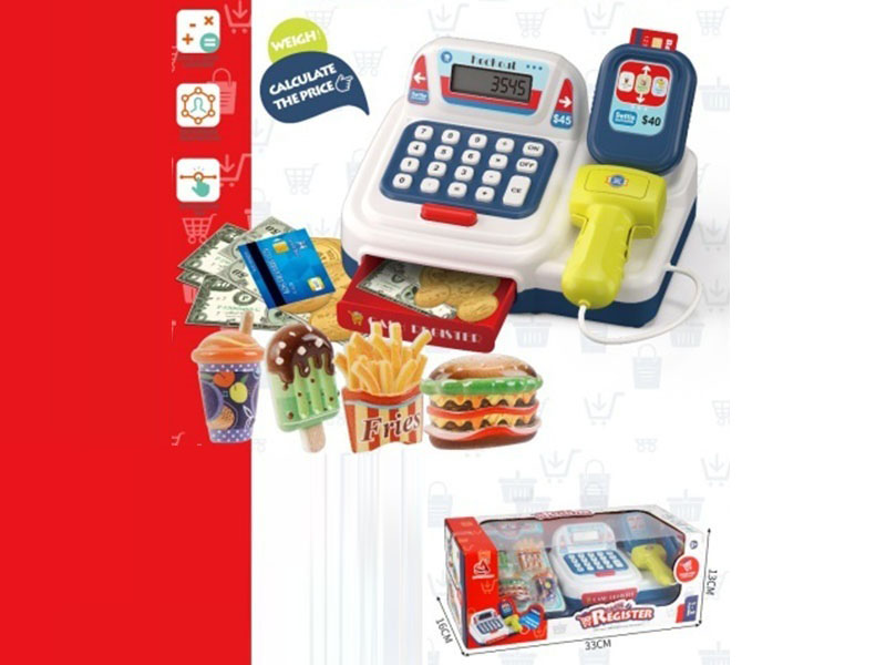 Play House - Cash Register With Computing Function + Card Reader Function With Simulated Food