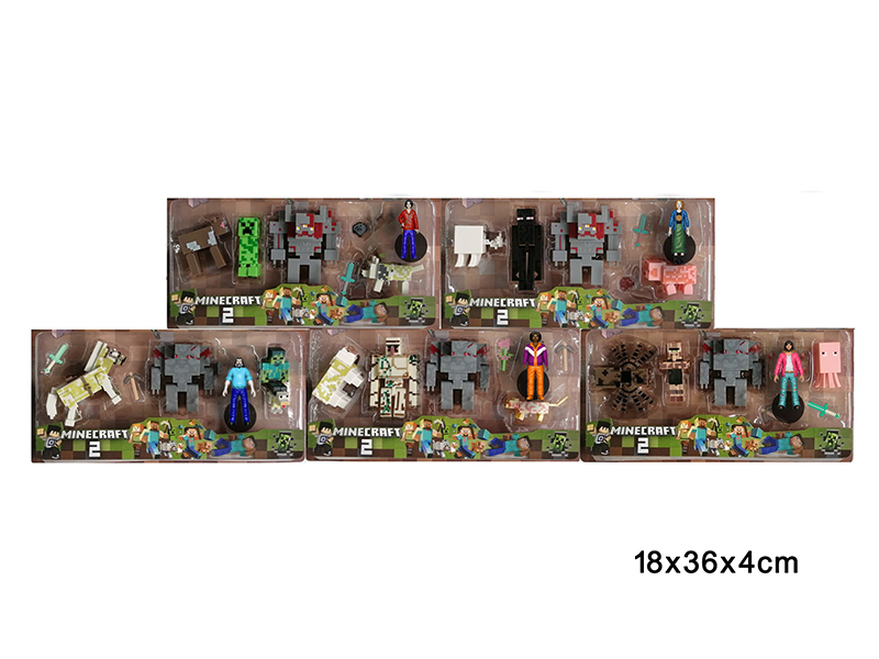 2.5-3" Minecraft Action Figure With Base 1PCS + 3-4" Action Figures 2PCS + 3-4" Animals 2pcs