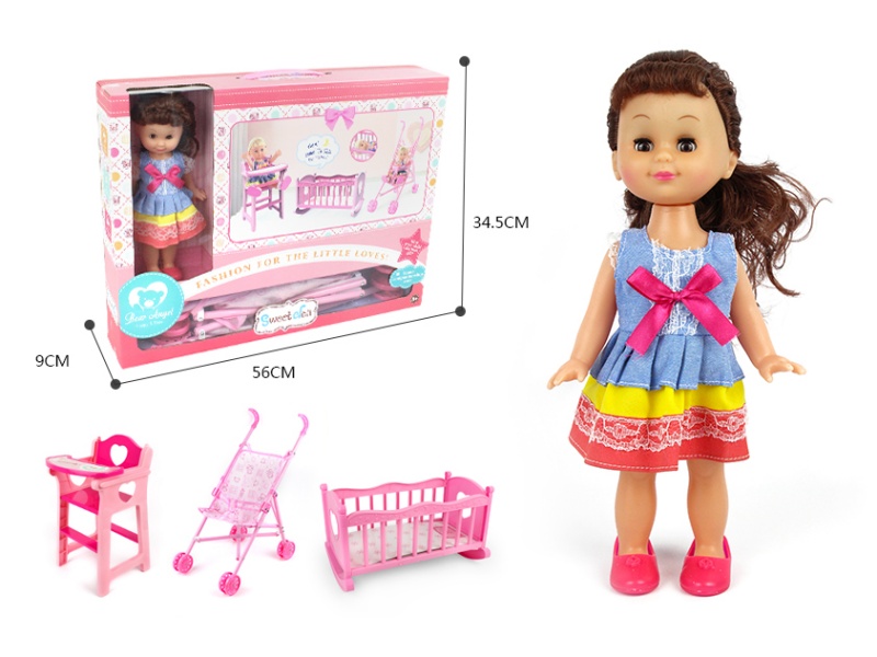 14-Inch Cute Girl Three-In-One (Crib + Chair + Stroller)