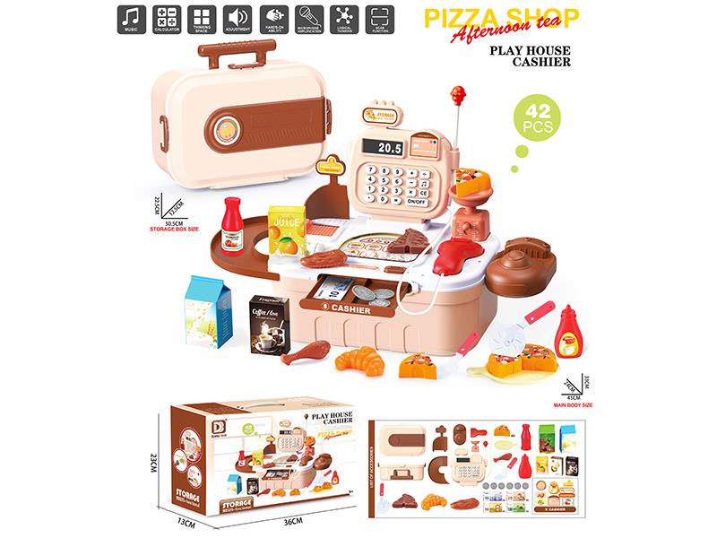 Storage Cash Register Pizza Shop Play Set 42pcs