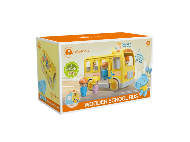 Wooden School Bus With Music And Lights