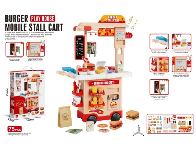 Two-In-One Mcdonald'S Counter Trolley With Lighting, Music And Writing Board (75Pcs)