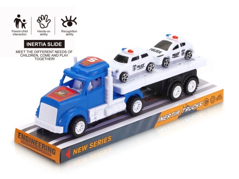 An Inertial American Tow Truck With Two Police Cars