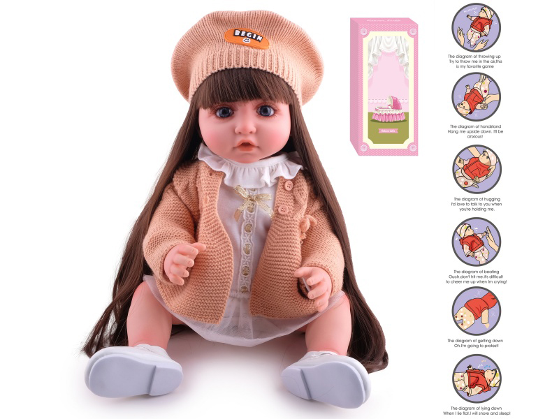 55cm Soft Plastic Reborn Doll(Wig Sheath) With Feeding-Bottle, Magnetic Pacifier, Diaper, Birth Card, With Gravity-Sensing Sound-Emitting Function