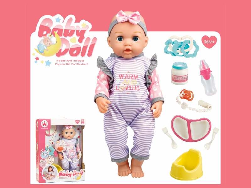 16-Inch Drinking And Urinating Doll With Accessories (Head, Hands And Feet With Rubber, Body With Ic For Blowing Air,24 Sounds