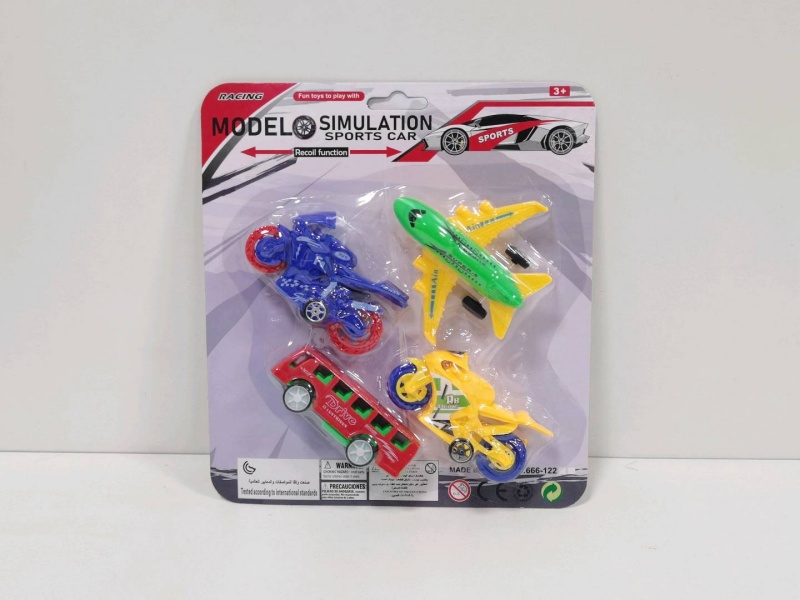 Sliding Solid-Color Passenger Aircraft, Bus And Motorcycle (4 Pieces)