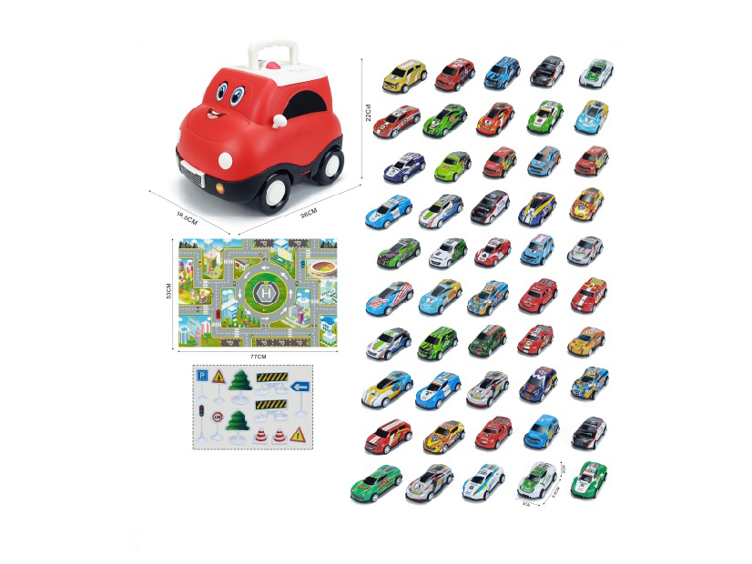 Police Car Storage Bucket (With 50 Boai Iron Carts +1 Map +12 Road Signs)