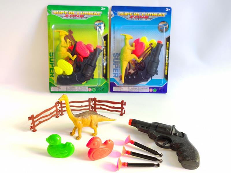 Ancient Dinosaur 1, Revolver Gun With 3 Needles, 2 Ducks, 3 Pieces Of Fence