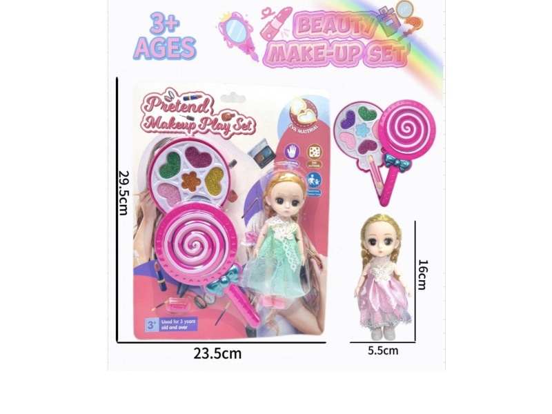 Single-layer lollipop makeup paired with a 6-inch physical doll