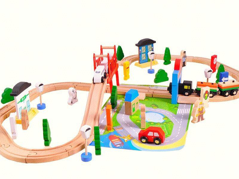 Wooden DIY City Track Car Toy 80pcs