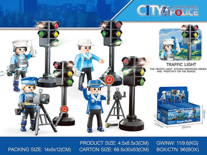 DIY Assembly City Police Traffic Lights Scene Toy 8pcs