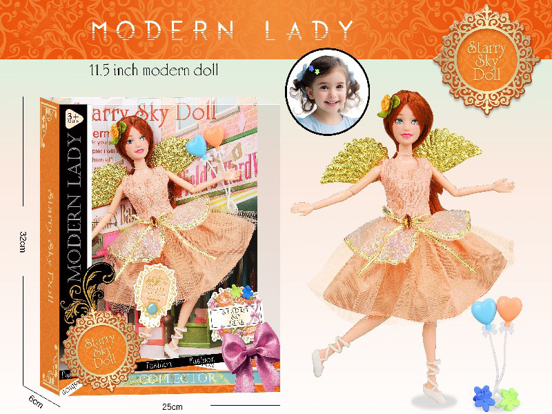 11.5-Inch 11-Joint Orange Dream Princess - 2 Pieces Of Hairpins - 2 Pieces Of Plastic Balloons