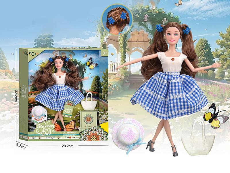 Bohemian Style Series 11.5 Inch 11-Joints Fashion Doll With 2 Hair Clips, Hat, Butterfly, Handbag